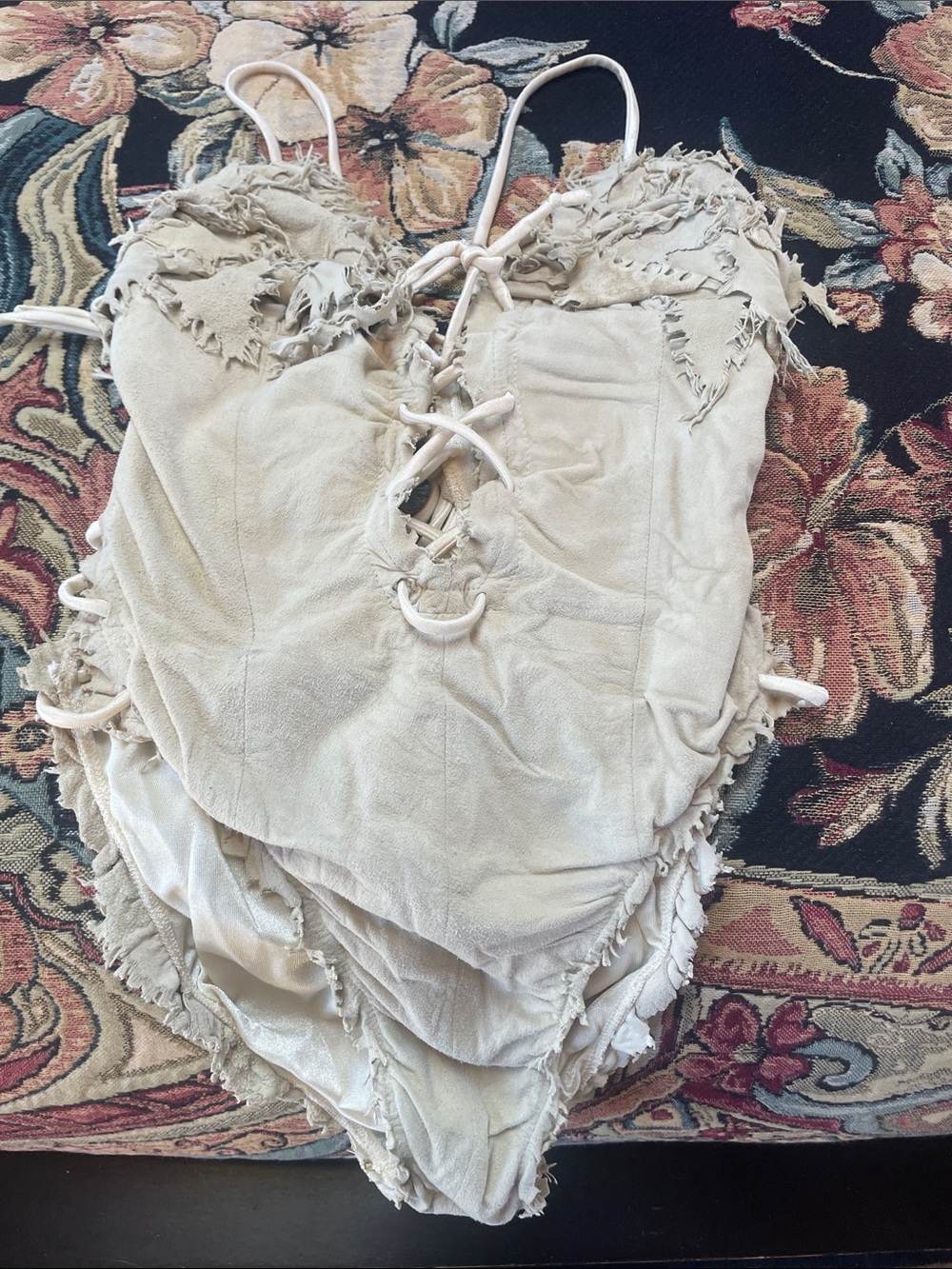 VINTAGE UjENA Cream Suede Leather Swimwear with Satin lining